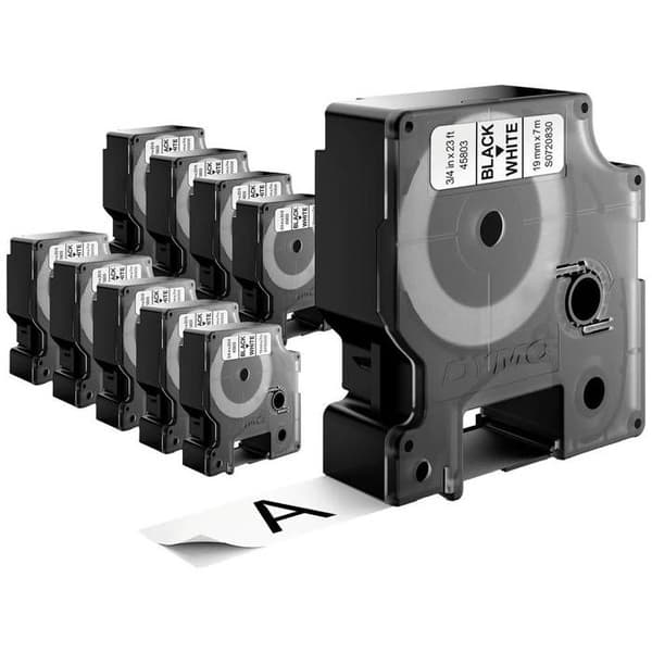 DYMO LabelManager - Paket med 10 D1-bandkassetter - Svart/Vit - 19mm x 7m