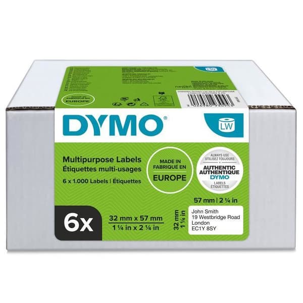 DYMO LabelWriter universaletiketter - 32mm x 57mm - Box med 12 rullar à 1000