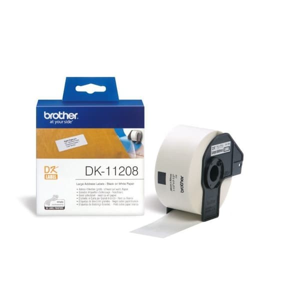 BROTHER P-TOUCH DK-11208 adressetiketter - 38x90mm - Svart på vitt