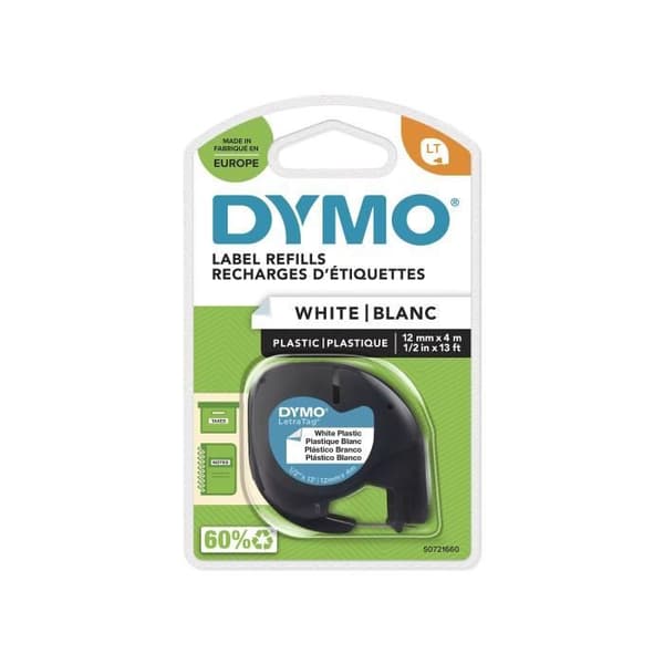 DYMO LetraTag plasttejp (12mm x 4m) Svart/Vit