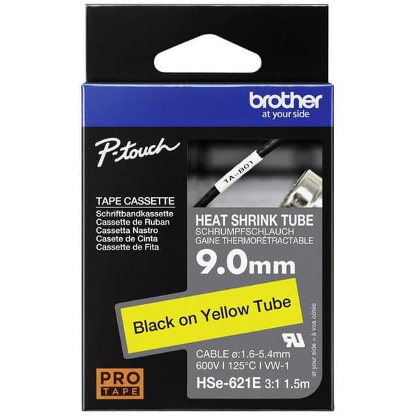 Skrivarbläckband - BROTHER - HSE621E - Gul - Svart - 9.0 mm