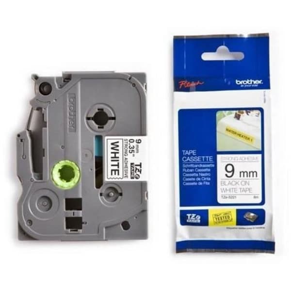 BROTHER P-TOUCH TZE-S221 Laminerad Tejp - Svart / Vit - 9 mm - Extra starkt självhäftande