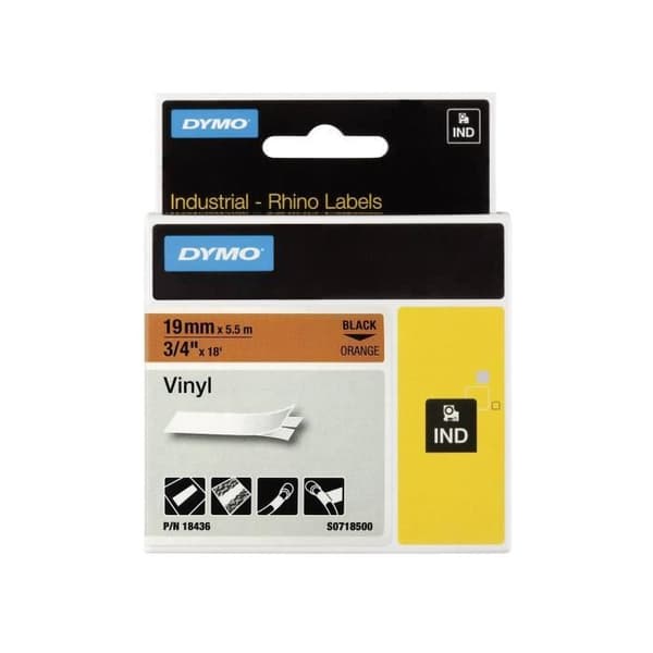 DYMO Rhino - Industriella vinyletiketter 19 mm x 5,5 m - Svart på orange