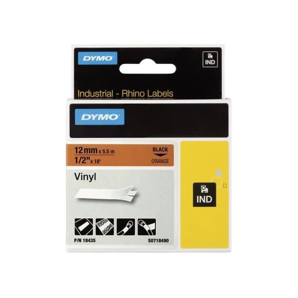 DYMO Rhino - Industriella vinyletiketter 12 mm x 5,5 m - Svart på orange