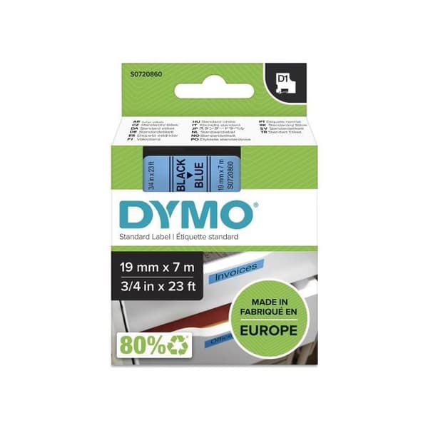 DYMO LabelManager tejpkassett D1 19mm x 7m Svart/Blå (kompatibel med LabelManager och LabelWriter Duo)