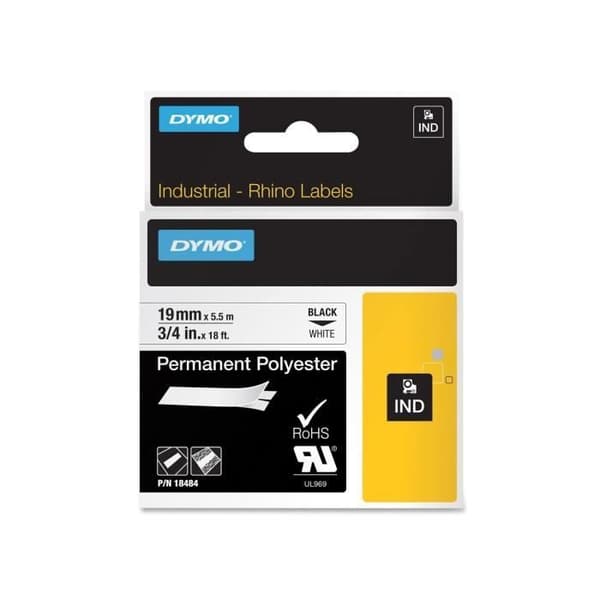 DYMO Rhino - Permanenta industrietiketter i polyester 19 mm x 5,5 m - Svart på vitt