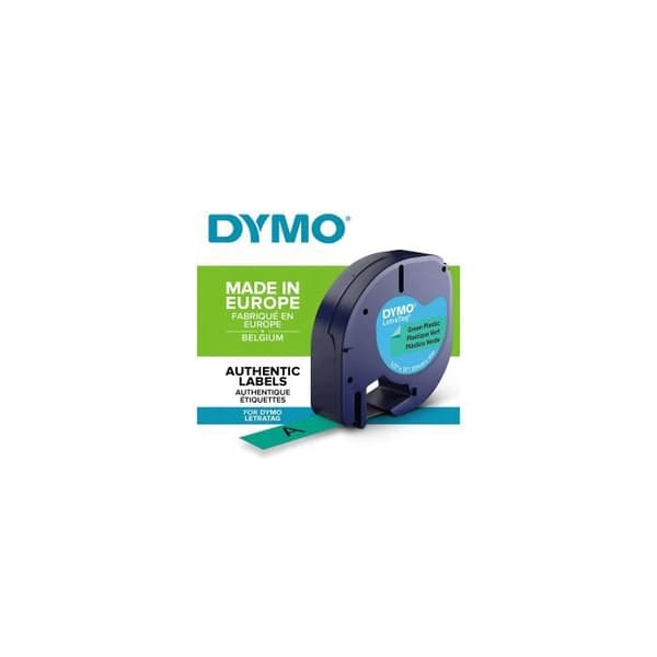 Plasttejper 12 mm x 4 m Svart/Grön för DYMO LetraTag LT100H etikettmaskin