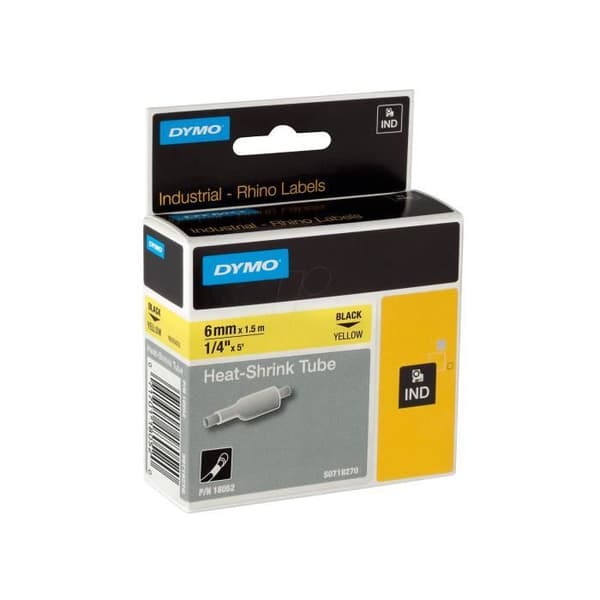DYMO Rhino - Industriella krympslangsetiketter 6 mm x 1,5 m - Svart på gult