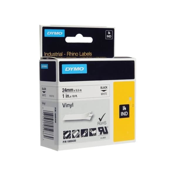 DYMO Rhino - Industriell vinyletiketttejp 24 mm x 5,5 m - Svart på vitt
