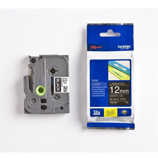 Brother TZE-335 laminerat tryckband - svart/vit - 12 mm x 8 m