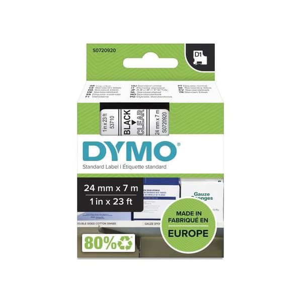 DYMO LabelManager tejpkassett D1 24mm x 7m Svart/Transparent (kompatibel med LabelManager och LabelWriter Duo)
