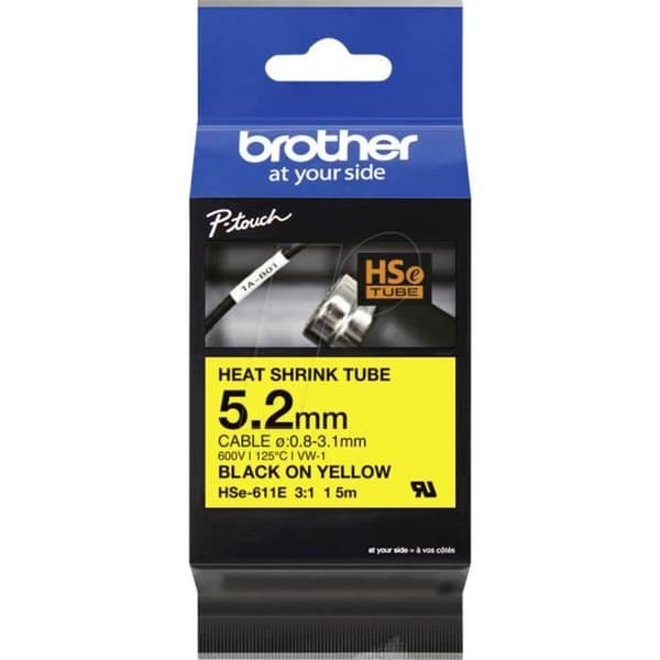 Bläckband för Brother HSe HSE611E krympslang Färgbandsfärg: gul Teckenfärg: svart 5,2 mm 1.