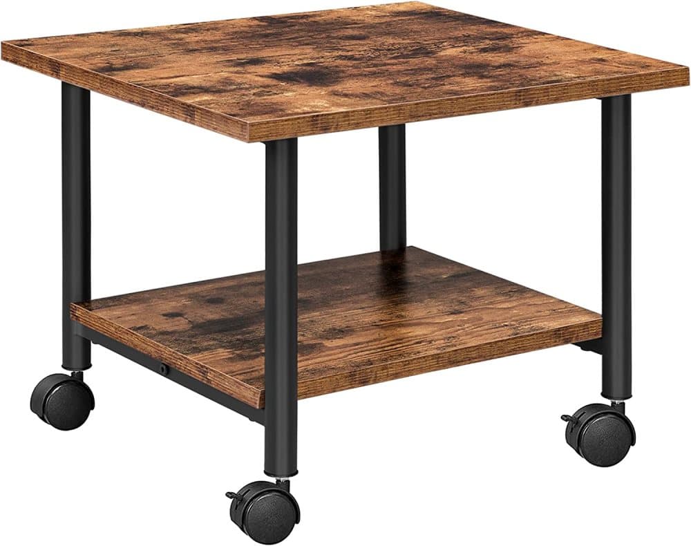 Skrivarställ under skrivbordet, 2-vånings skrivarvagn med förvaringshylla, skrivarställ med låsbara hjul, metallram, industriell stil på kontoret, hem