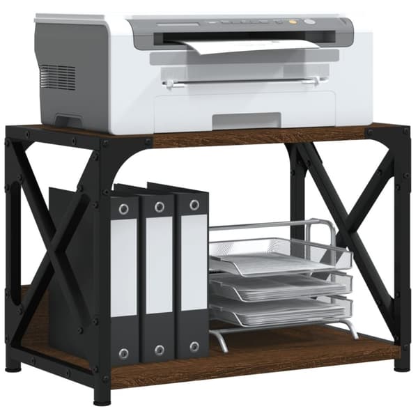 vidaXL printerstativ 2 hylder 44x26x31,5 cm konstrueret træ brun eg