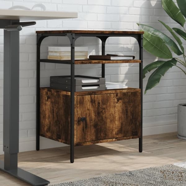 vidaXL printerstativ 50x40x76 cm 3 hylder konstrueret træ røget sonoma