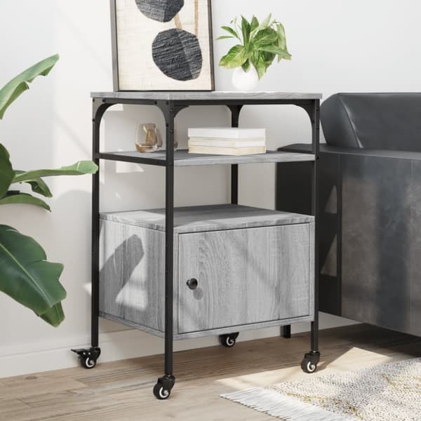 vidaXL printerstativ 50x40x76 cm 3 hylder konstrueret træ grå sonoma
