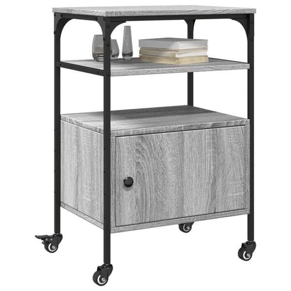 vidaXL printerstativ 50x40x76 cm 3 hylder konstrueret træ grå sonoma