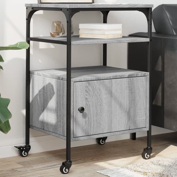 vidaXL printerstativ 50x40x76 cm 3 hylder konstrueret træ grå sonoma