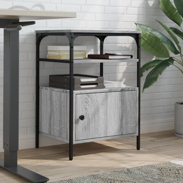 vidaXL printerstativ 50x40x76 cm 3 hylder konstrueret træ grå sonoma