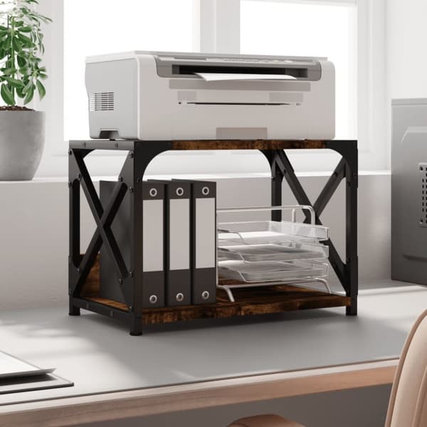 vidaXL printerstativ 2 hylder 44x26x31,5 cm konstrueret træ røget eg -  Printer – borde