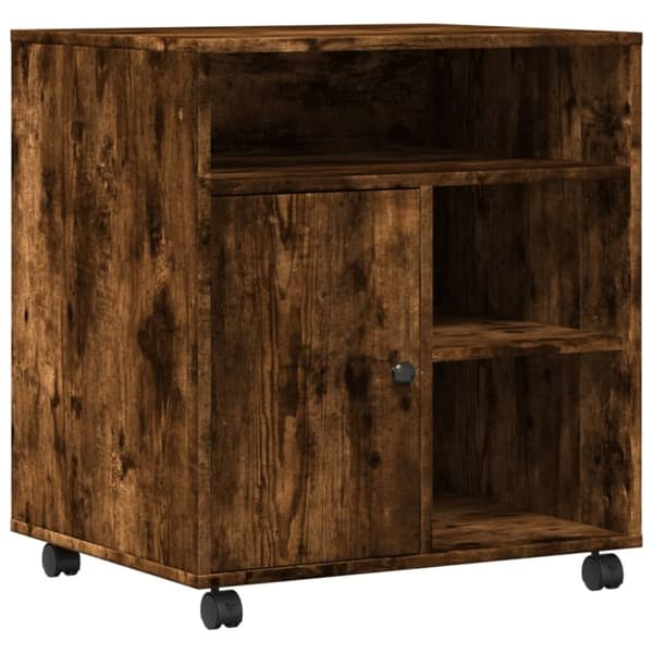 vidaXL printerstativ med hjul 60x50x67 cm røget egetræsfarve