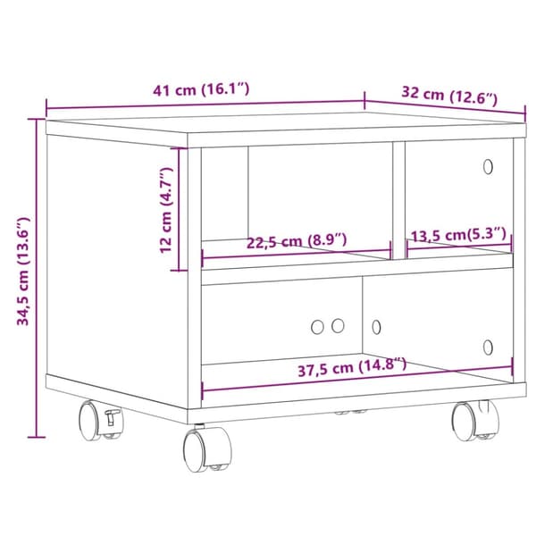 vidaXL Skrivarställ med hjul vit 41x32x34,5 cm