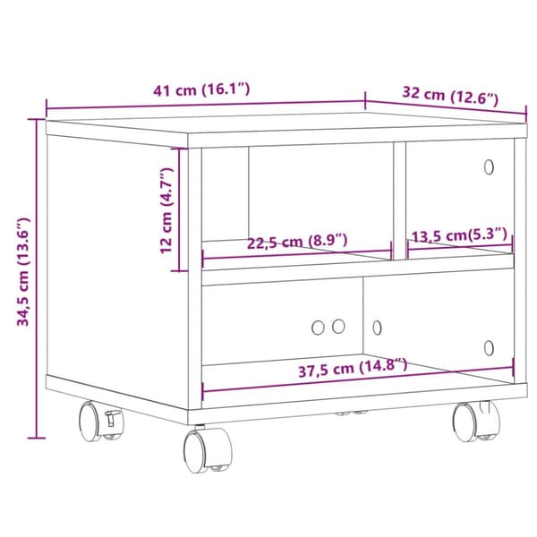 vidaXL printerstativ med hjul 41x32x34,5 cm betongrå