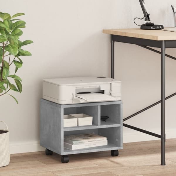 vidaXL printerstativ med hjul 41x32x34,5 cm betongrå