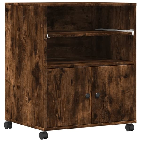 vidaXL printerstativ med hjul 60x48x74 cm røget egetræsfarve