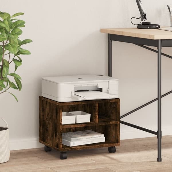 vidaXL printerstativ med hjul 41x32x34,5 cm røget egetræsfarve