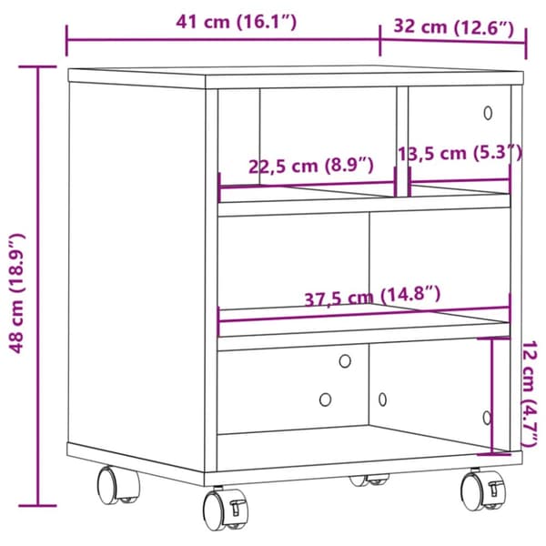 printerstativ med hjul 41x32x48 cm betongrå