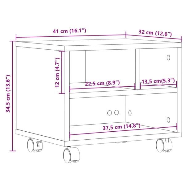 printerstativ med hjul 41x32x34,5 cm grå sonoma-eg