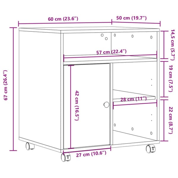 printerstativ med hjul 60x50x67 cm hvid
