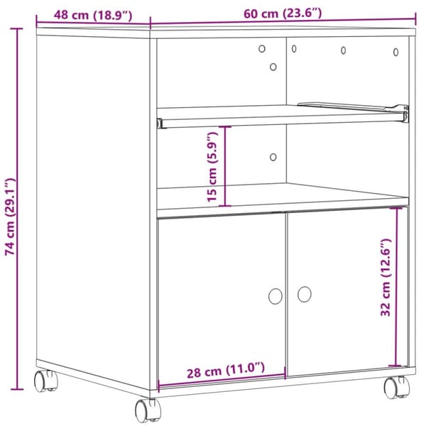 printerstativ med hjul 60x48x74 cm sonoma-eg