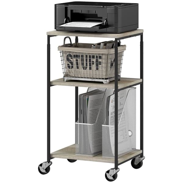 Rootz 3 -niveau Printerstativ - Mobilprintertabel - Justerbar printerholder - Højde Justerbar - 39 cm x 34,5 cm x 72,5/81,5 cm