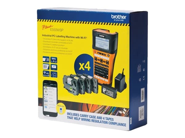 Brother P-Touch PT-E550WSP - Etikettskrivare - svartvit - termisk överföring - Rulle (2,4 cm) - 180 x 360 dpi - upp till 30 mm/sek - USB, Wi-Fi(n) -
