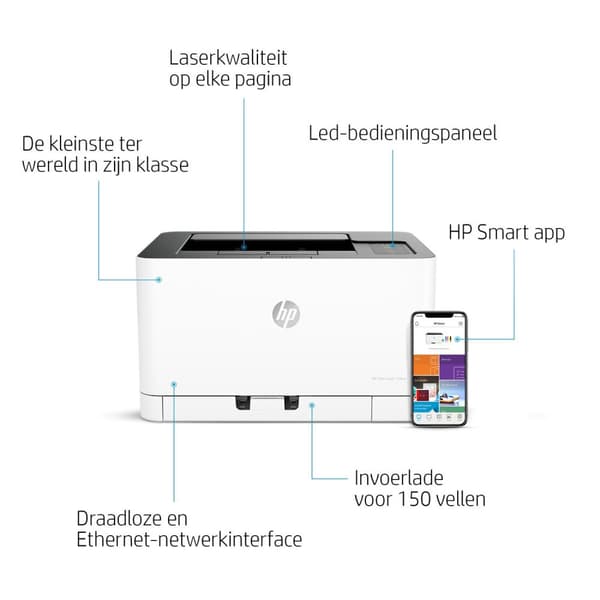 HP Inc HP Color Laser 150nw - printer - farve - laser - A4/Legal - 600 x 600 dpi - op til 18 sider/min. (monokrom)/ op til 4 sider/min. (farve) - Kapa