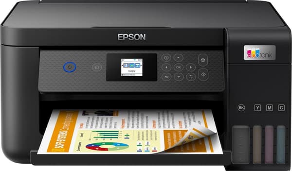 Epson EcoTank ET-2851 - multifunktionsprinter - farve - inkjet - genopfyldelig - A4 (medie) - op til 10,5 sider/min. (Udskriv) - 100 ark - USB, Wi-Fi Sort