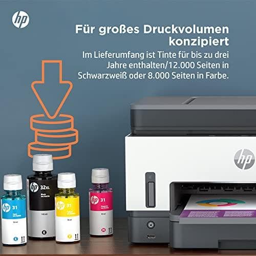 HP Smart Tank 7605 -monitoimitulostin (tulostin, skanneri, kopiokone, faksi, automaattinen asiakirjansyöttölaite, WLAN, LAN, AirPrint, sisältää mustee