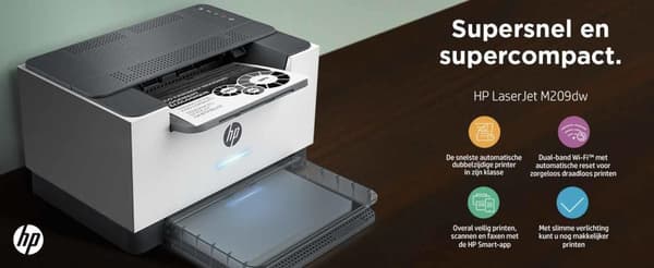 HP LaserJet M209dw Printer, Monokrom, Printer til hjemme- og hjemmekontor, Print, Duplex-udskrivning; kompakt størrelse; Energieffektiv; Dual band Wi-