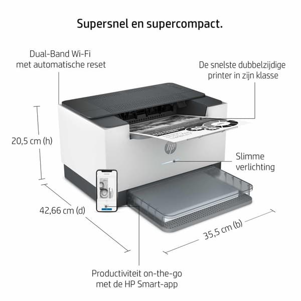HP LaserJet M209dw Printer, Monokrom, Printer til hjemme- og hjemmekontor, Print, Duplex-udskrivning; kompakt størrelse; Energieffektiv; Dual band Wi-