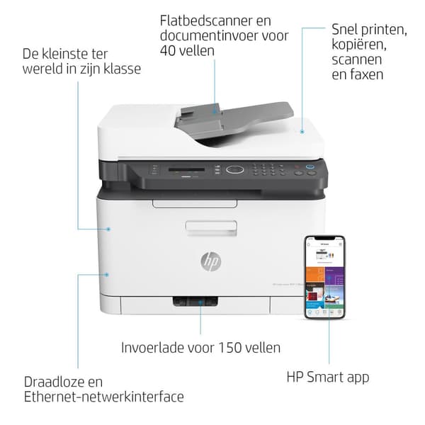HP Color Laser MFP 179fnw, Skriv ut, Kopiera, Skanna, Faxa, Skanna till PDF