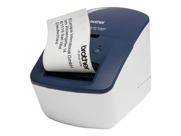 Brother QL-600B - Etikettskriver - direktetermisk - Rull (6,2 cm) - 300 x 300 dpi - inntil 71 mm/sek - USB 2.0 - blåhvit
