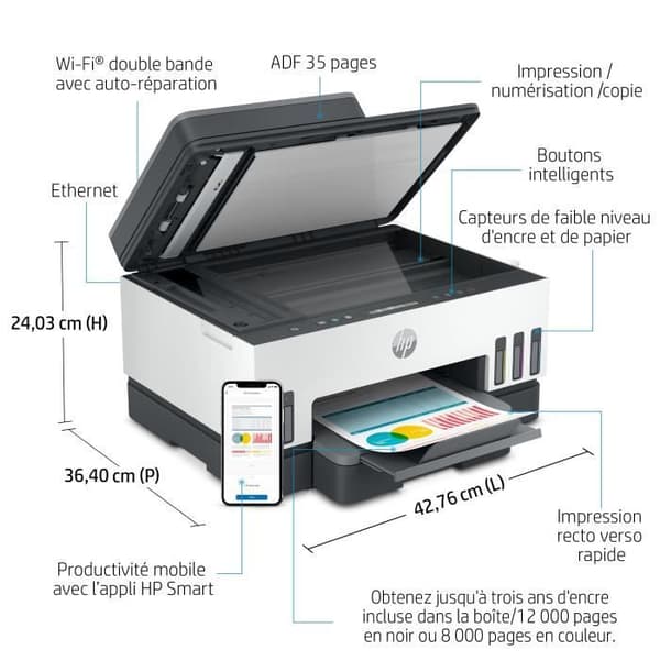 HP Smart Tank 7305 Allt-i-ett-skrivare - Termisk bläckstråleskrivare - Färg - Bläckbehållare