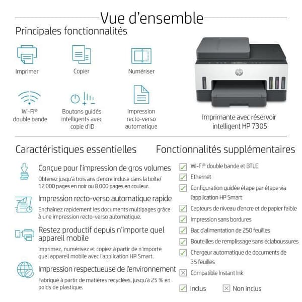 HP Smart Tank 7305 Allt-i-ett-skrivare - Termisk bläckstråleskrivare - Färg - Bläckbehållare