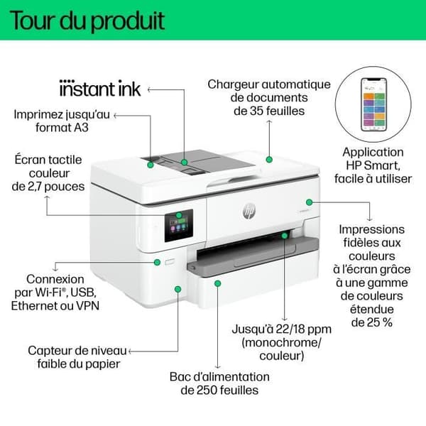 HP OfficeJet Pro 9720e A3 duplex allt-i-ett-skrivare, 3 månaders Instant Ink ingår med HP+