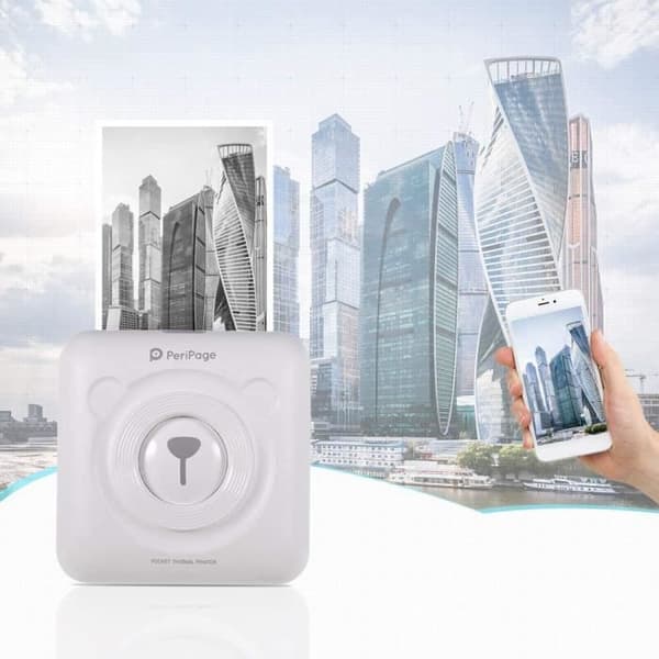 Aibecy PeriPage bärbar fotoskrivare - Vit - BT 4.0 trådlös teknologi - Inbyggt uppladdningsbart batteri