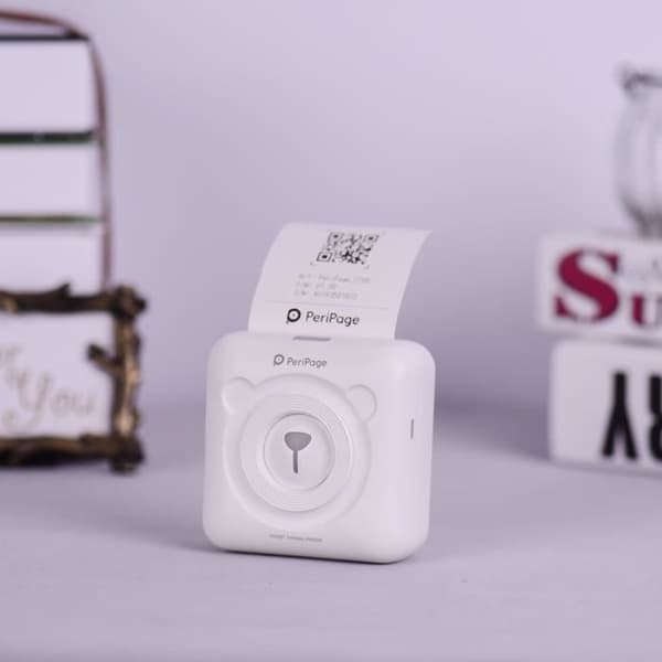 Trådlös BT I Mini Pocket termisk skrivare, tryck för bild/etikett/foto/memo med USB-kabel-vit