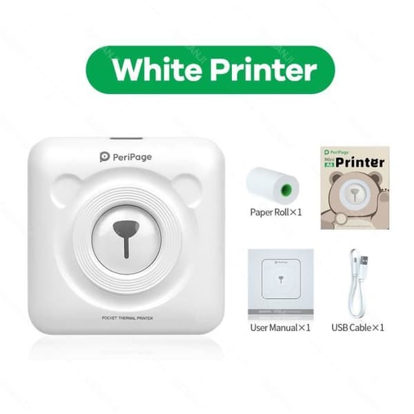 Alla våra skrivare, Mini pocket bluetooth termisk skrivare för foton, bärbar, 58 mm, 2 tum A6 Peripage- White Printer