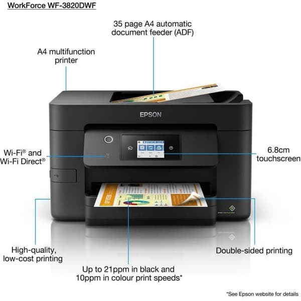 EPSON WorkForce Pro WF-3820DWF multifunktionsskrivare - Färg - Bläckstråle Svart